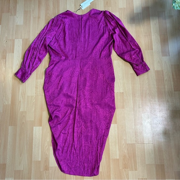 NWT Veronica Beard Weiss Magenta Faux Wrap Silk Blend Jacquard Midi Dress - Picture 13 of 16